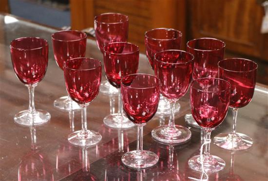 Eleven ruby flash wine glasses